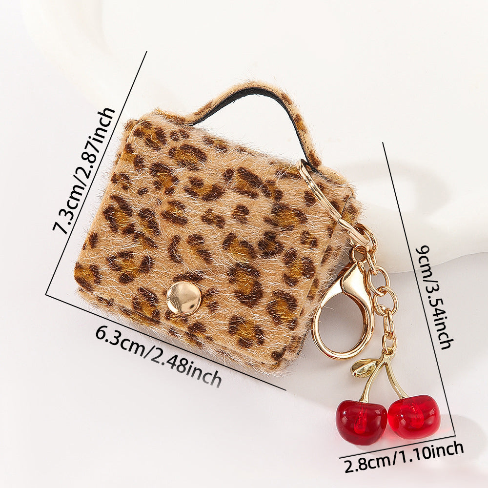 Wholesale Customizable Denim & Leather Bag Charms - Cherry Embroidery, Striped Design, Unisex Bulk Order