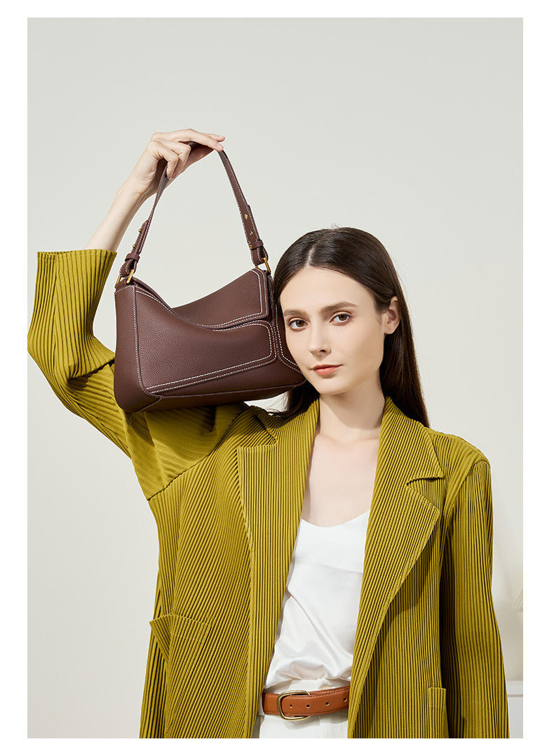 Bag for Women 2025 New Single Shoulder Underarm Bag Geometric Bag for Women Genuine Leather Pillow Cover Layer Leather Crossbody Commuter Bag