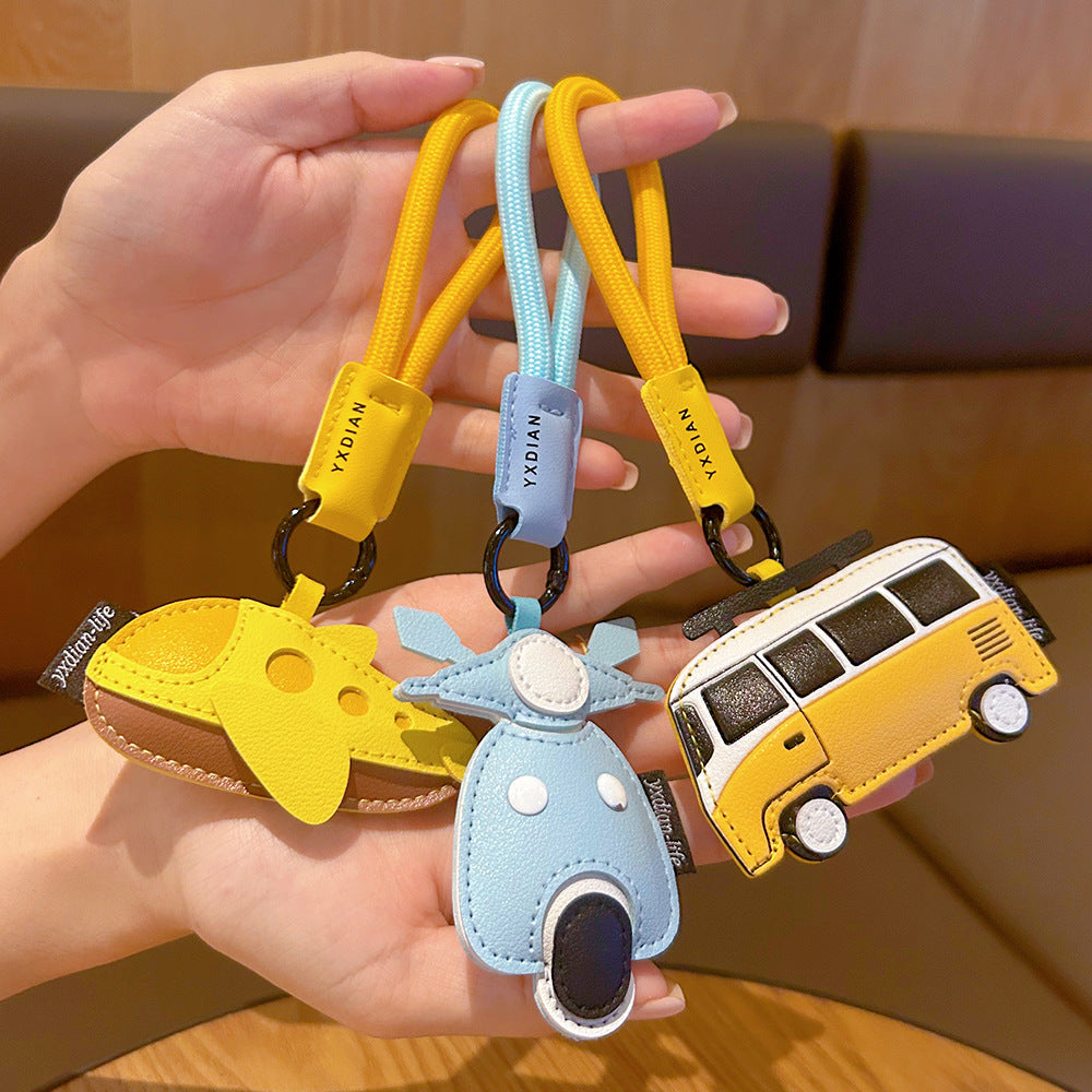 Creative Leather Keychain Transportation Pendant Transportation Cartoon Airplane Bus Leather Bag Pendant Small Gift