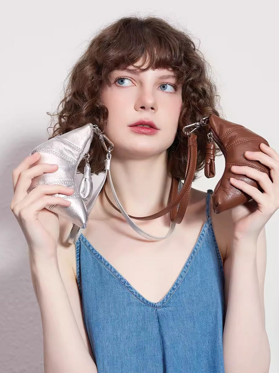 Hanging Neck Small Coin Purse Cute Croissant Mini Concave Design Crossbody Lipstick Headphone Bag