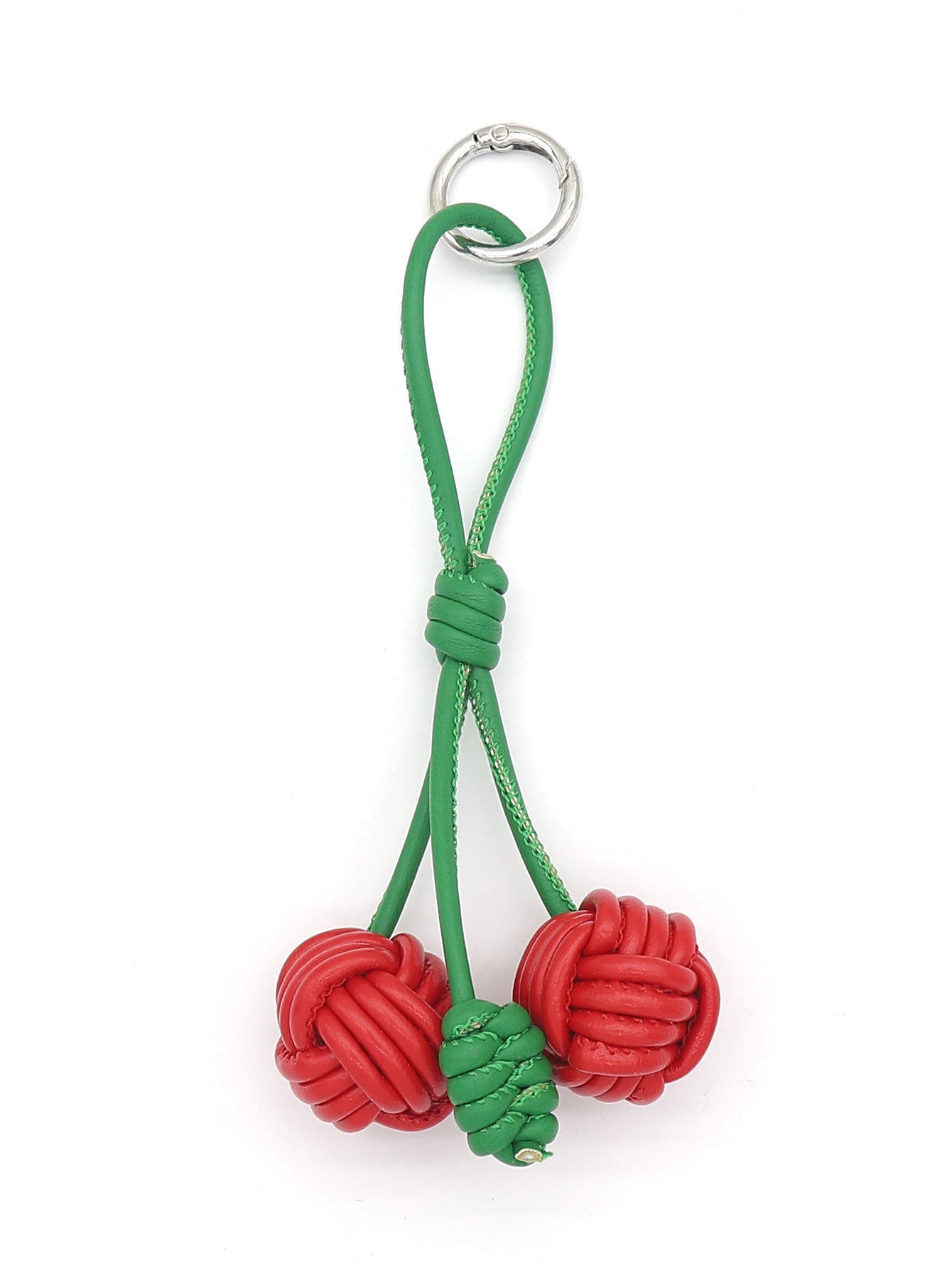 Handmade Customizable Keychain & Bag Charm: Miu-Style Woven Cherry & Two-Tone PU Ball Design