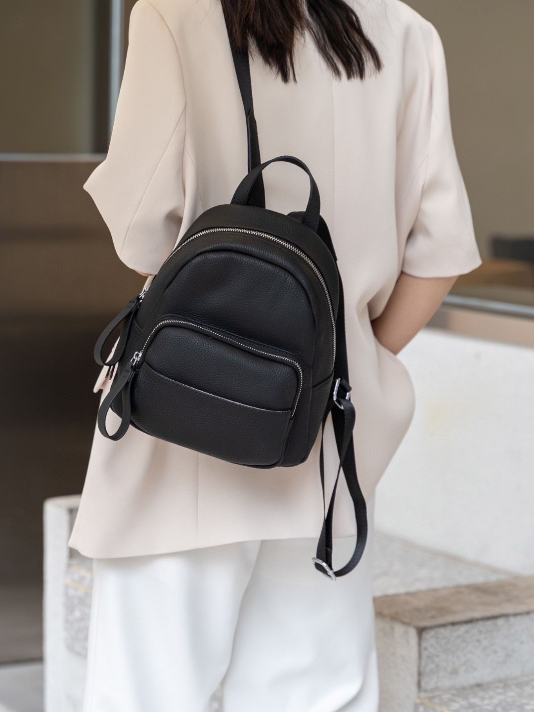 Women's Genuine Togo Leather Backpack | Full-Grain Leather Backpack for Commute & Travel | Minimalist & Versatile Design