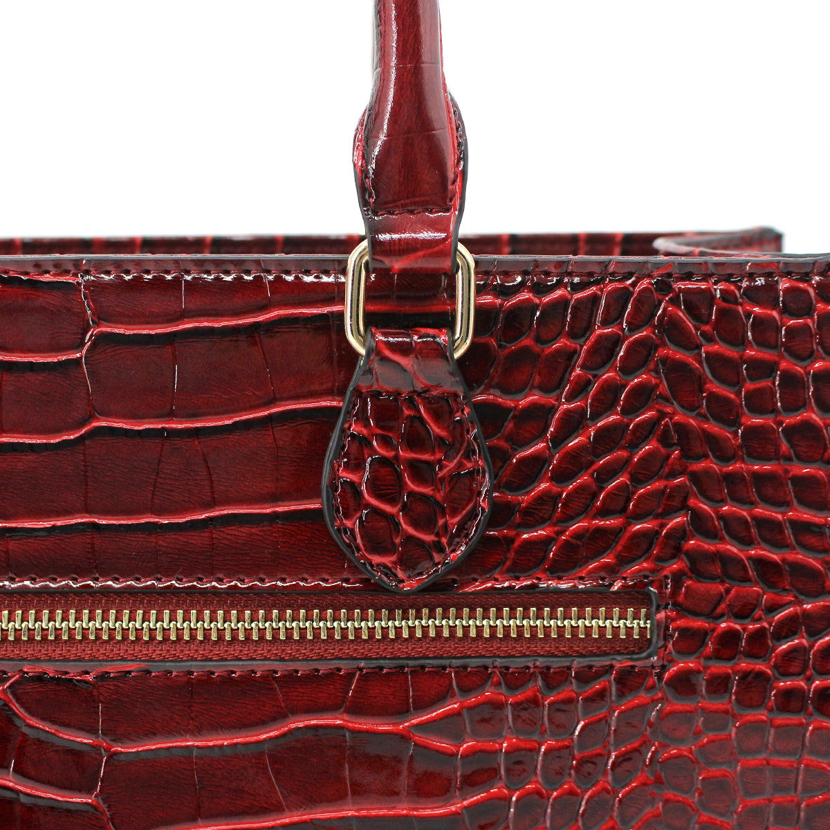 Medium Croco Leather Satchel - Wine – US