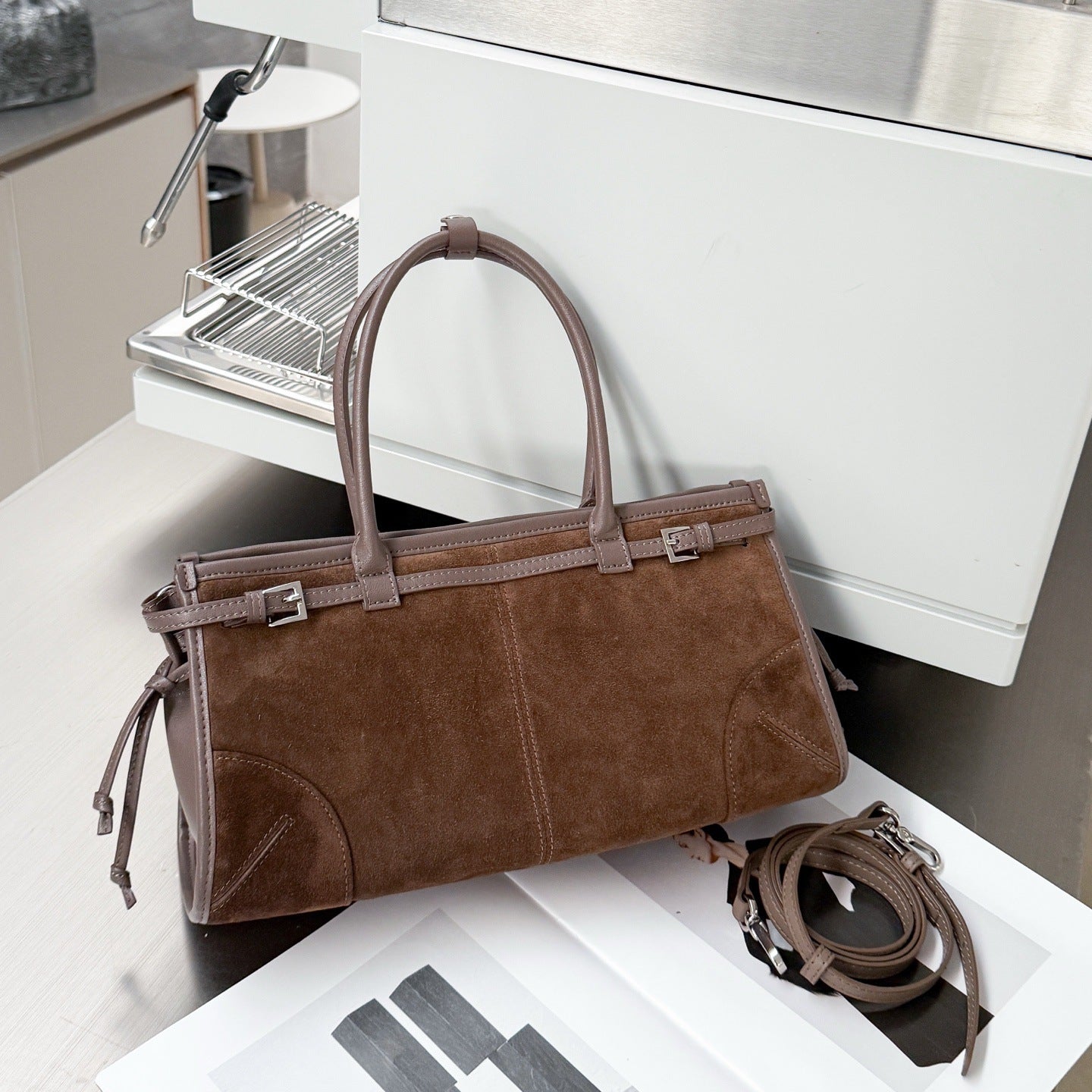 Suede Baguette & Boston Bag: Vintage European & American Style Genuine Leather Handbag for Women - Convertible Top-Handle & Underarm Purse