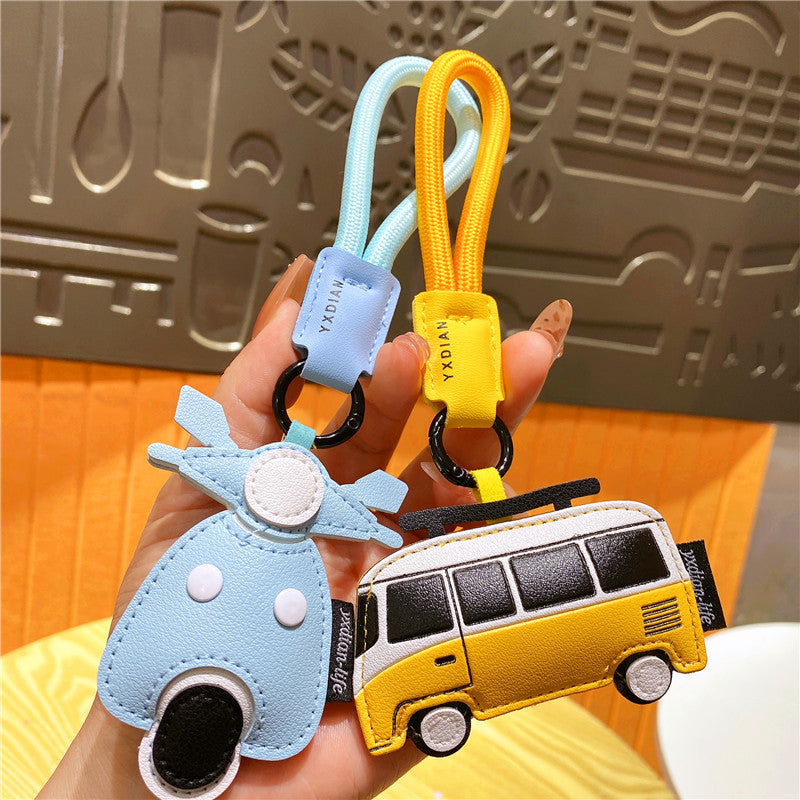 Creative Leather Keychain Transportation Pendant Transportation Cartoon Airplane Bus Leather Bag Pendant Small Gift