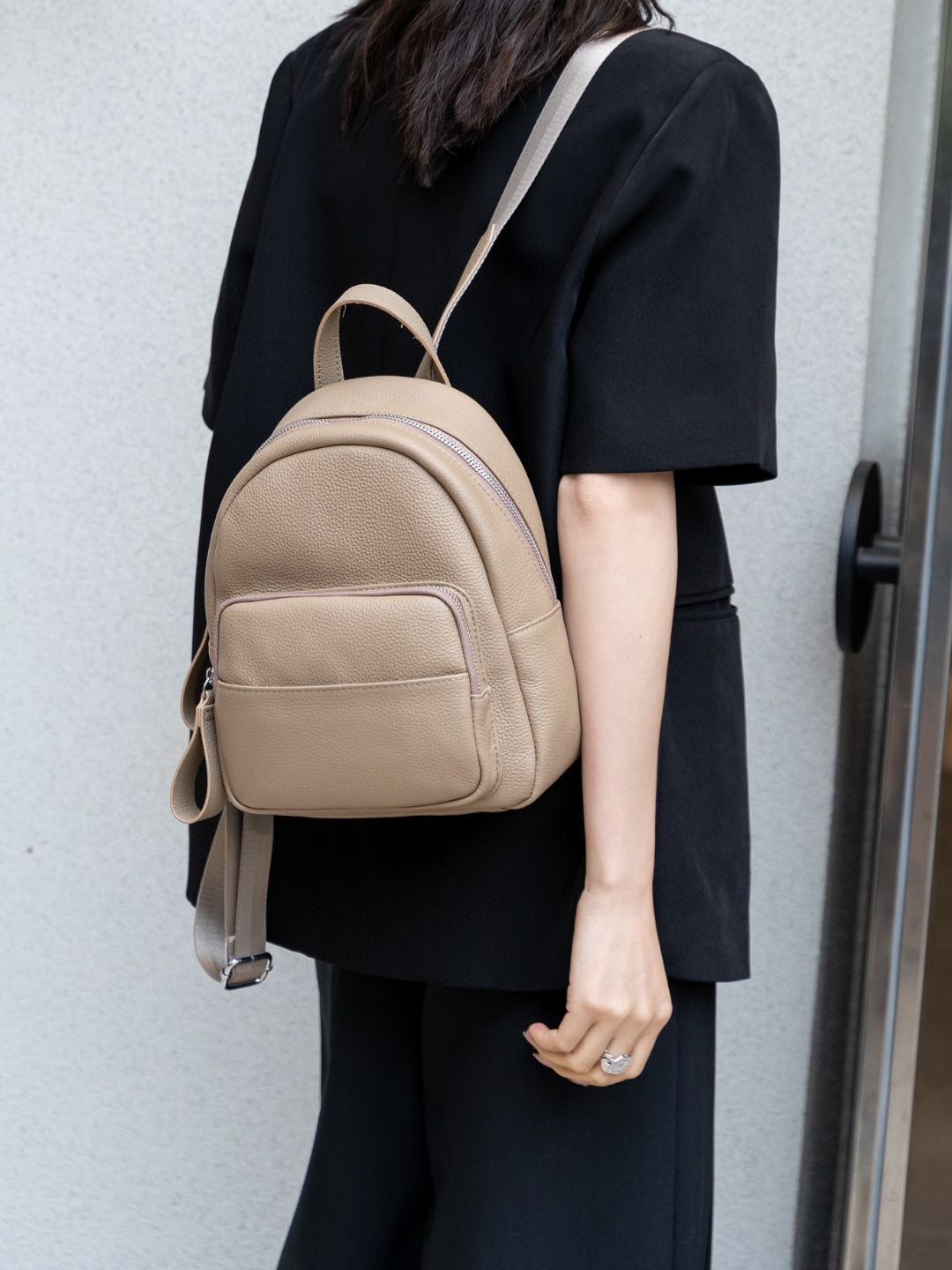 Women's Genuine Togo Leather Backpack | Full-Grain Leather Backpack for Commute & Travel | Minimalist & Versatile Design