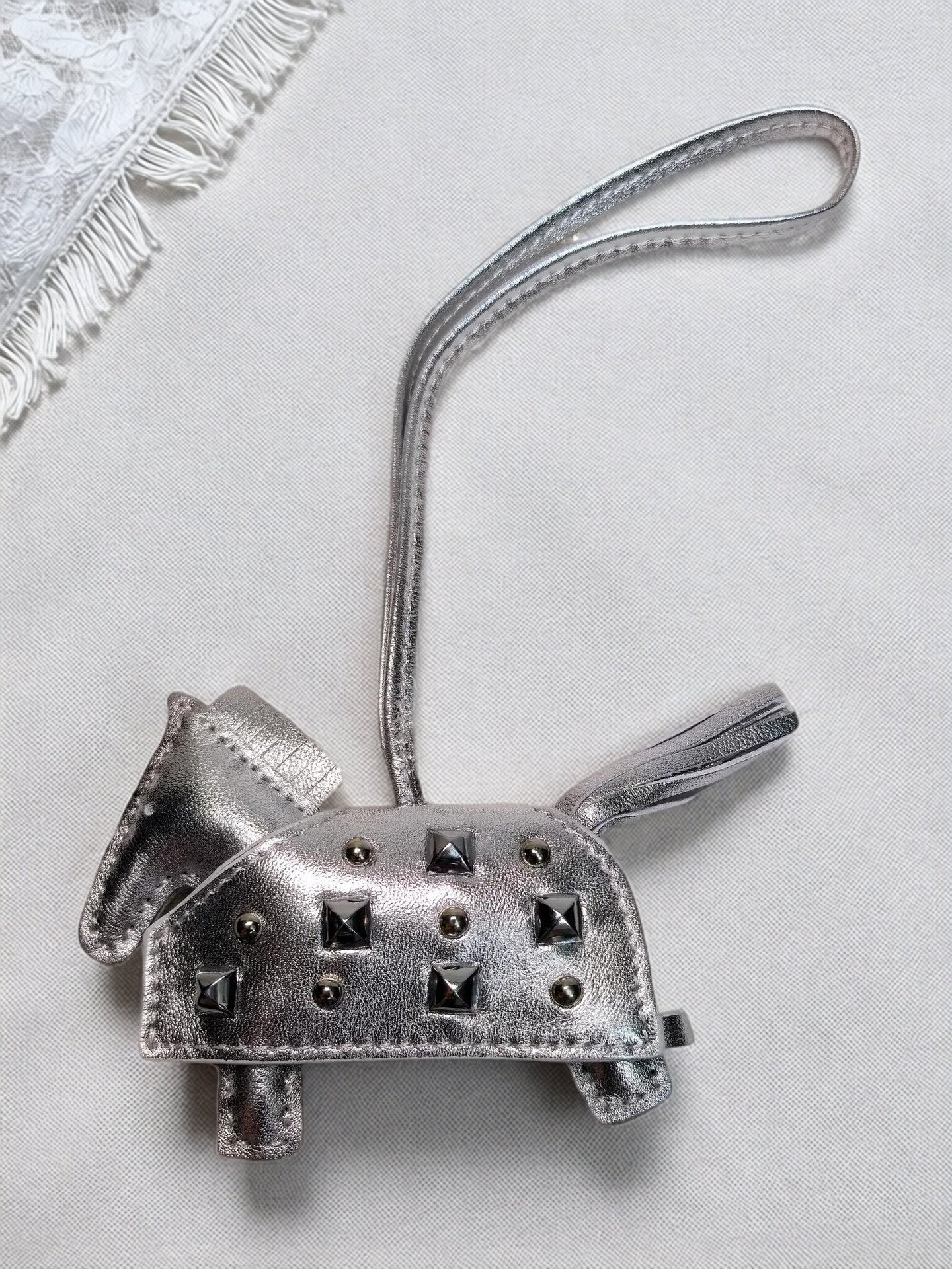 H-Style Handmade Sheepskin Leather Studded War Horse Pendant / Bag Charm / Car Hanging Ornament / Keychain Pony Bag Charm (for wholesale) 