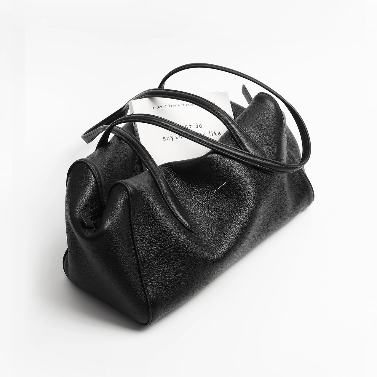 Korean Minimalist Full-Grain Leather Bag: Structured Underarm Tote & Boston Style Bag for Women – Versatile Top-Handle & Shoulder Work Bag