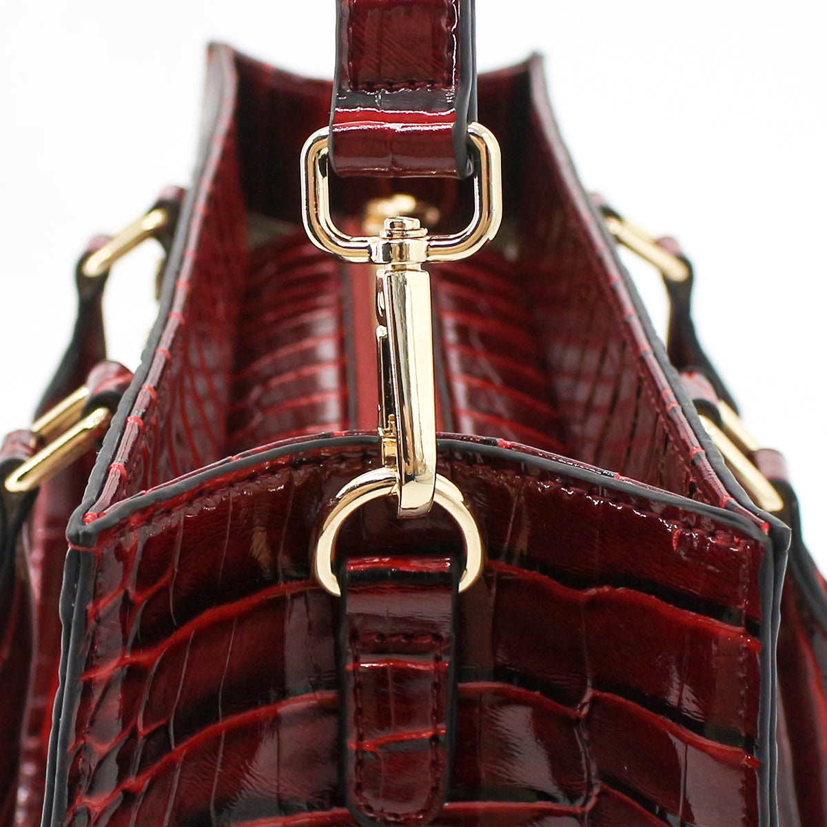 Medium Croco Leather Satchel - Wine – US