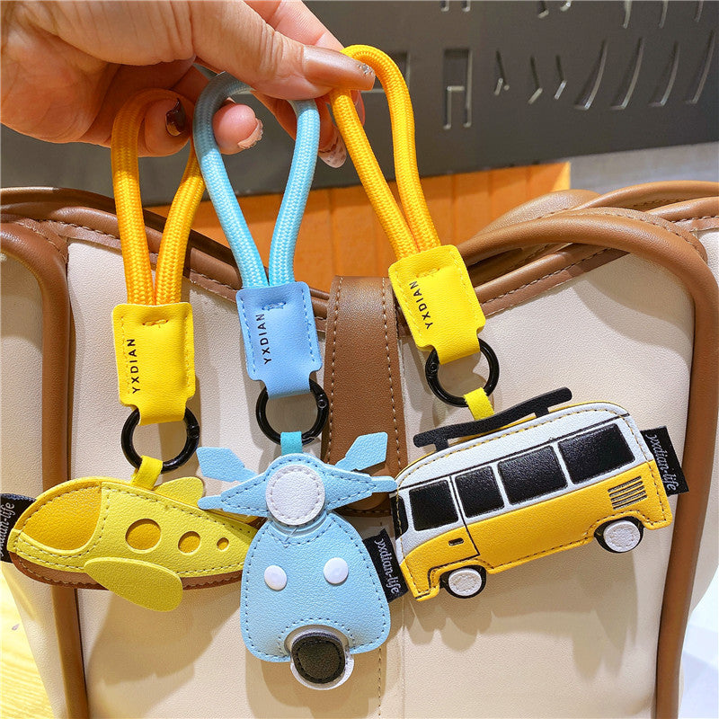 Creative Leather Keychain Transportation Pendant Transportation Cartoon Airplane Bus Leather Bag Pendant Small Gift