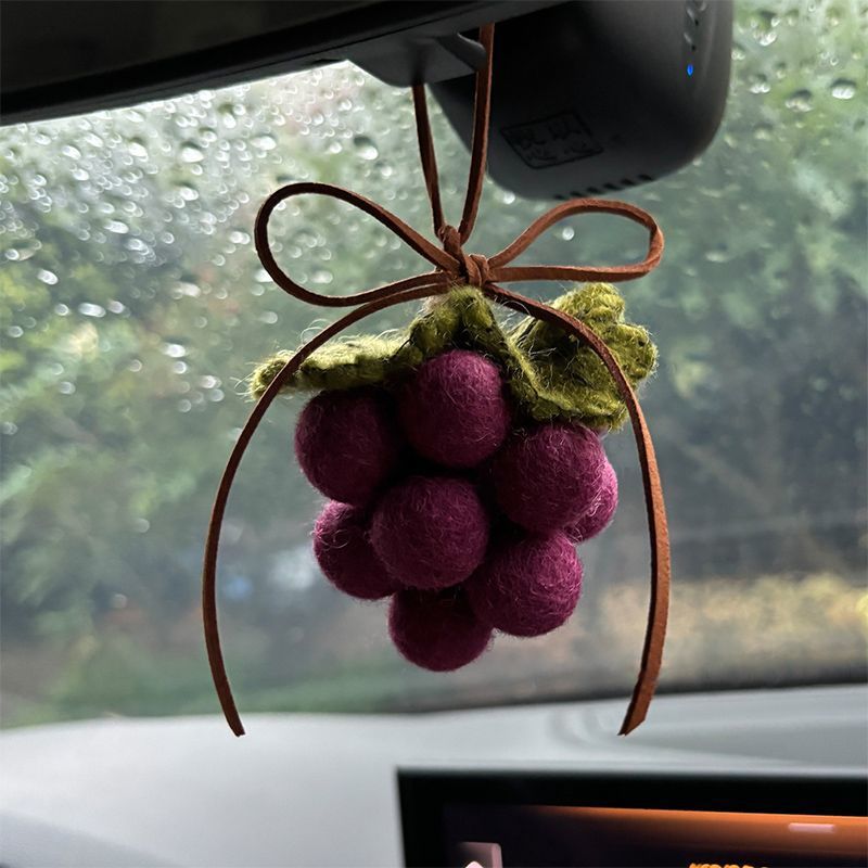 Handmade Original Wool Felt Pendant For Car Rearview Mirror, Cute Grape Bag Decoration, High-End Gift For Women