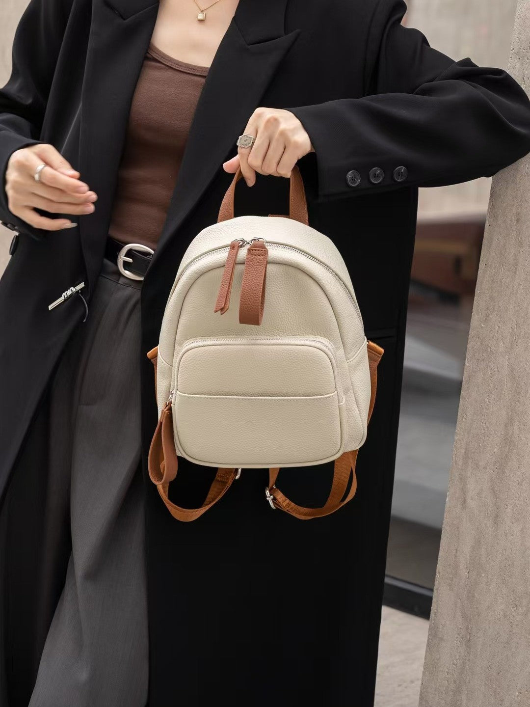 Women's Genuine Togo Leather Backpack | Full-Grain Leather Backpack for Commute & Travel | Minimalist & Versatile Design