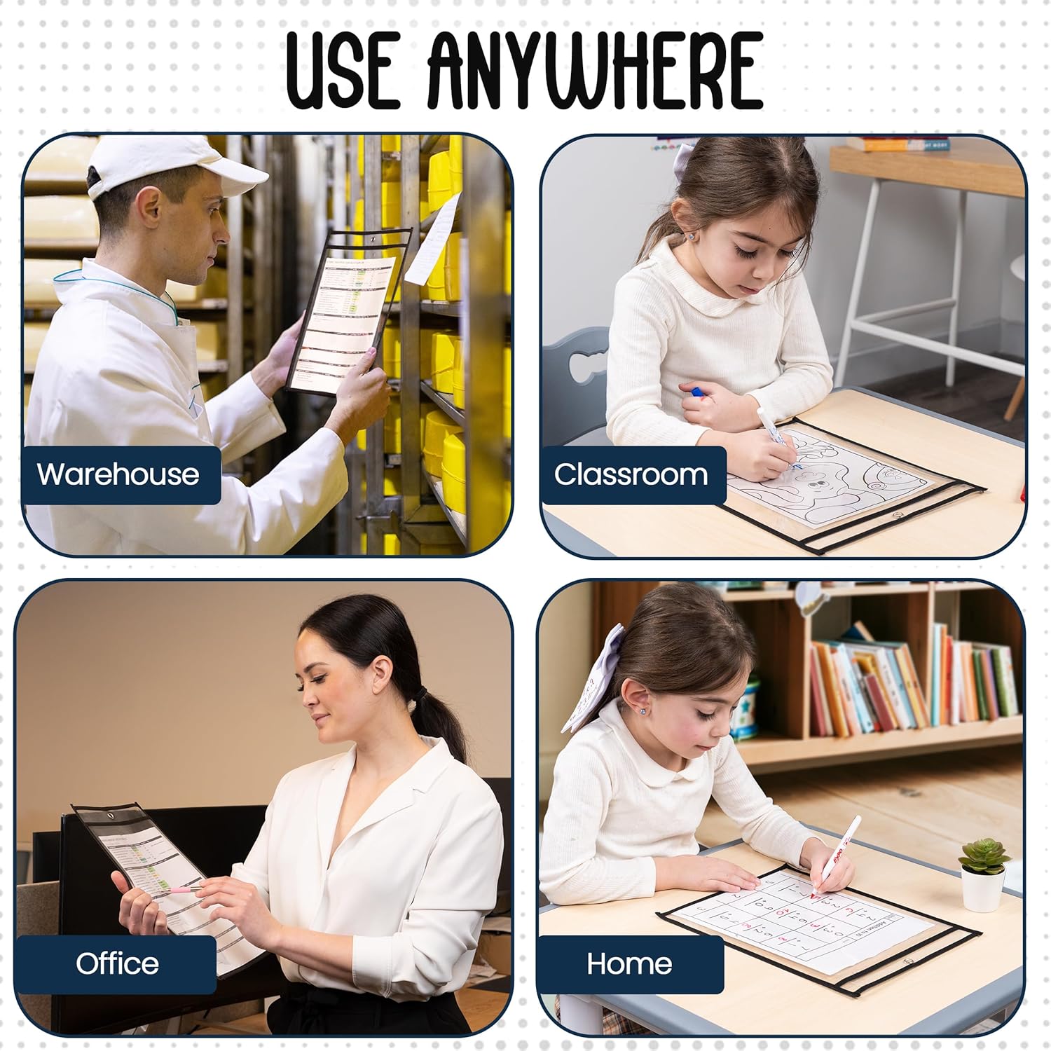 LAPOLAR Ticket Pouches - 5 Pack, Black, Job Ticket Holders, 10" Wide x 13.5" Tall - Clear Plastic Shop Ticket Holders - Easy to Use, Reusable & Easy Erase Plastic Invoice Holders, Water-Resistant & Durable