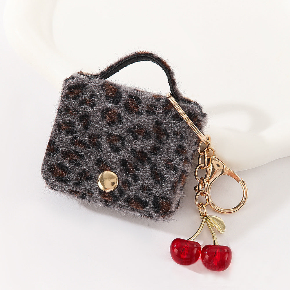 Wholesale Customizable Denim & Leather Bag Charms - Cherry Embroidery, Striped Design, Unisex Bulk Order