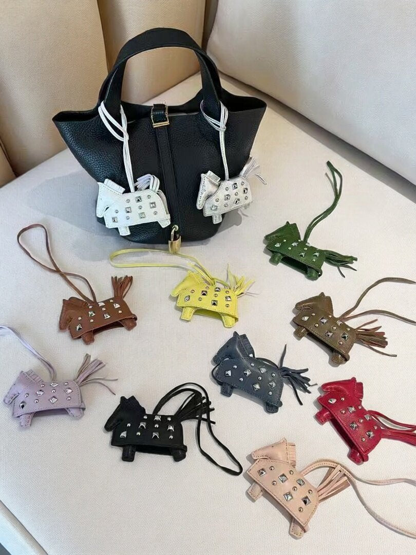 H-Style Handmade Sheepskin Leather Studded War Horse Pendant / Bag Charm / Car Hanging Ornament / Keychain Pony Bag Charm (for wholesale) 