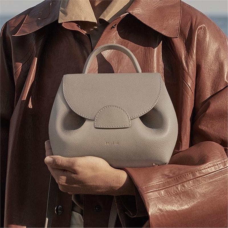 Polene France 2025 Niche Design Single Shoulder Diagonal Cross Handbag Leather Piglet Bag Lychee Pattern Smiling Face Bag