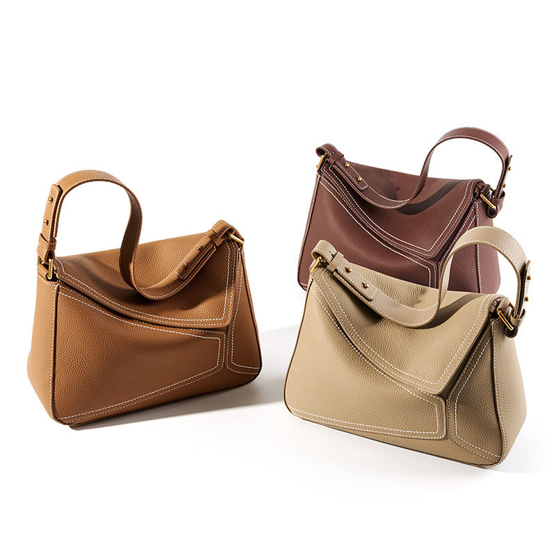 Bag for Women 2025 New Single Shoulder Underarm Bag Geometric Bag for Women Genuine Leather Pillow Cover Layer Leather Crossbody Commuter Bag