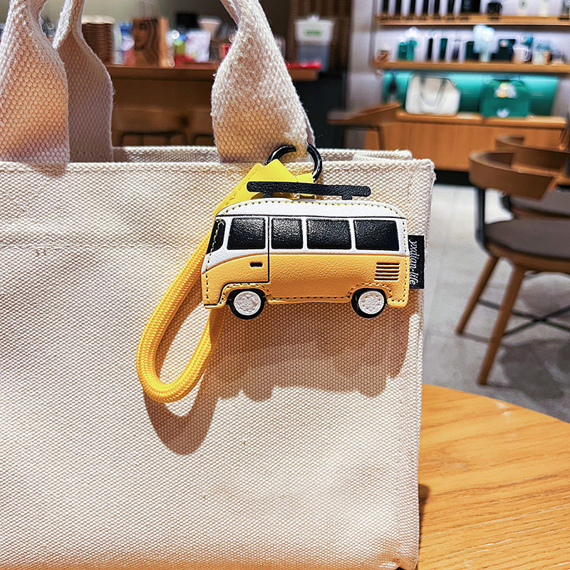 Creative Leather Keychain Transportation Pendant Transportation Cartoon Airplane Bus Leather Bag Pendant Small Gift