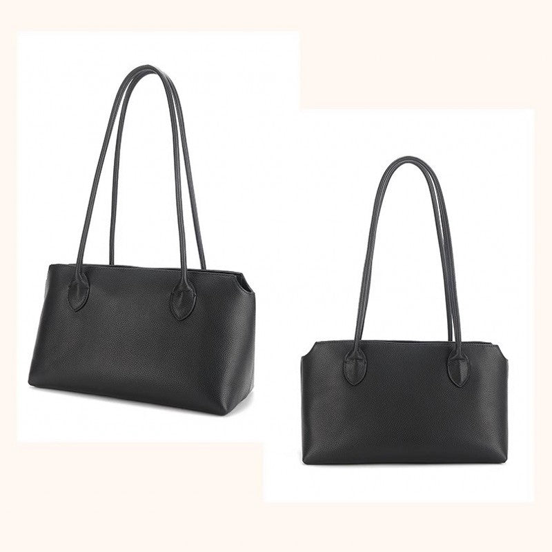 Row Minimalist Genuine Leather Tote Bag: Premium Large Capacity Work Bag with Top Handle & Detachable Shoulder Strap
