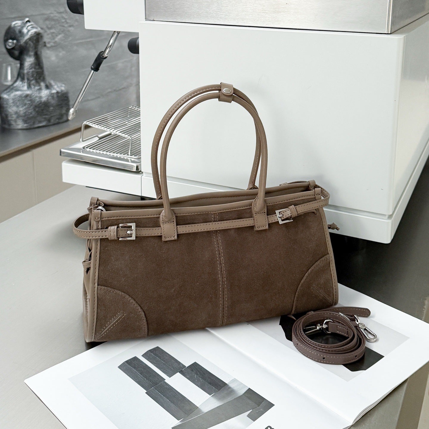 Suede Baguette & Boston Bag: Vintage European & American Style Genuine Leather Handbag for Women - Convertible Top-Handle & Underarm Purse