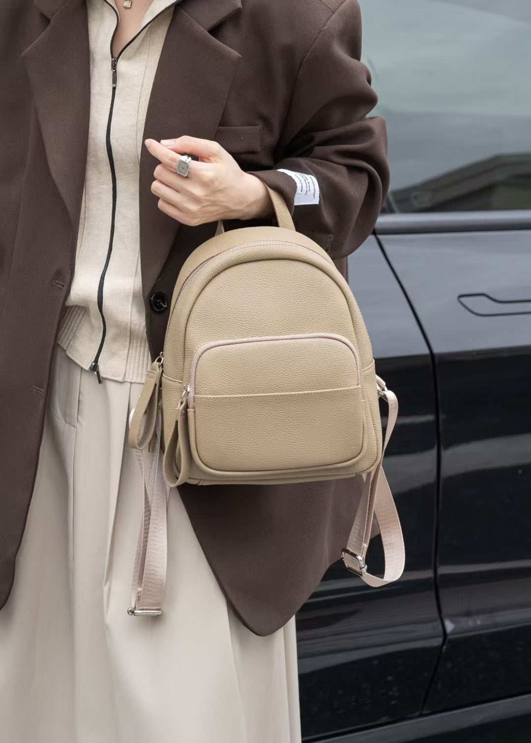 Women's Genuine Togo Leather Backpack | Full-Grain Leather Backpack for Commute & Travel | Minimalist & Versatile Design