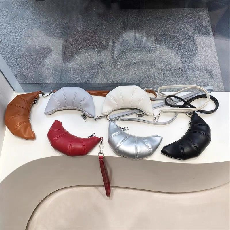 Hanging Neck Small Coin Purse Cute Croissant Mini Concave Design Crossbody Lipstick Headphone Bag