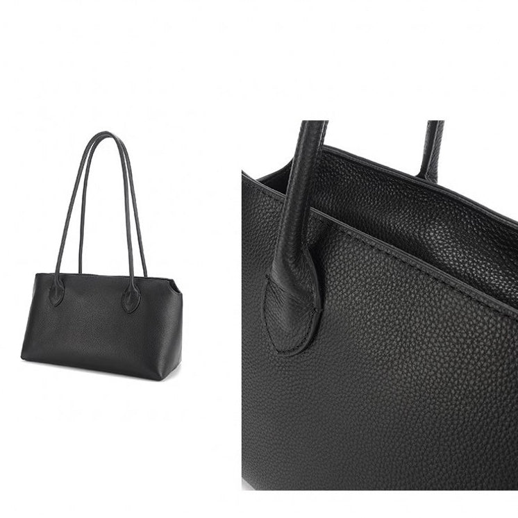 Row Minimalist Genuine Leather Tote Bag: Premium Large Capacity Work Bag with Top Handle & Detachable Shoulder Strap