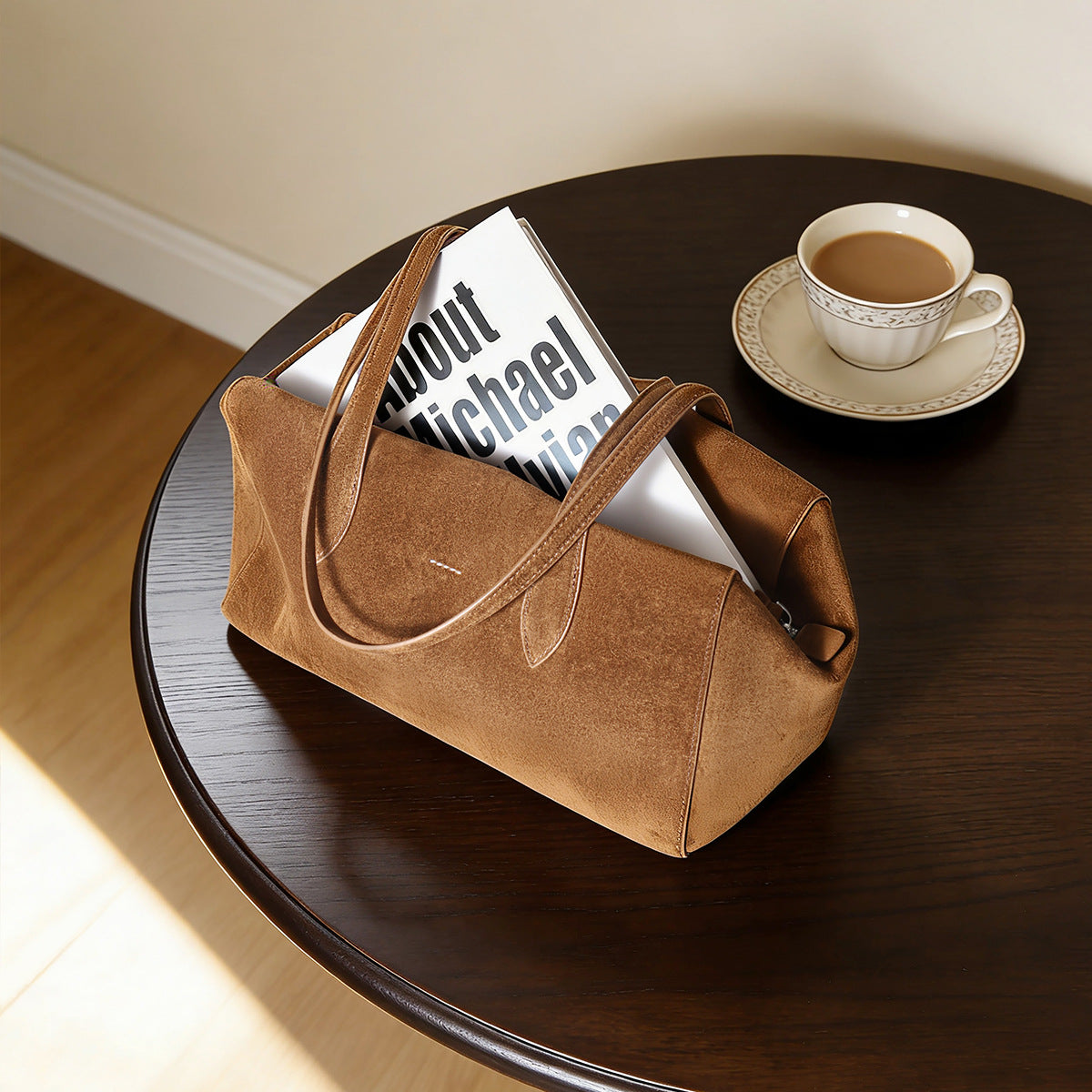 Korean Minimalist Full-Grain Leather Bag: Structured Underarm Tote & Boston Style Bag for Women – Versatile Top-Handle & Shoulder Work Bag