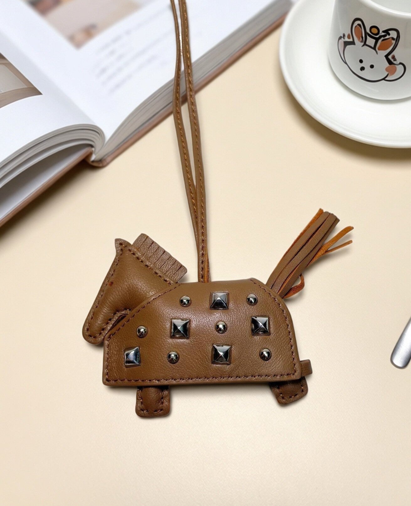 H-Style Handmade Sheepskin Leather Studded War Horse Pendant / Bag Charm / Car Hanging Ornament / Keychain Pony Bag Charm (for wholesale) 