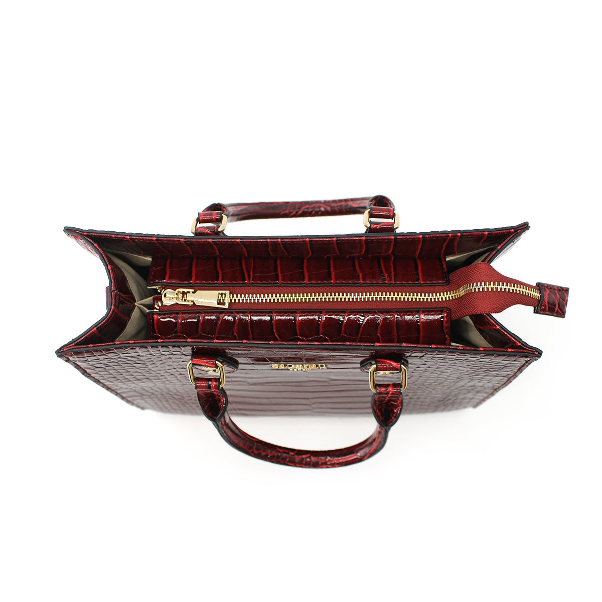 Medium Croco Leather Satchel - Wine – US