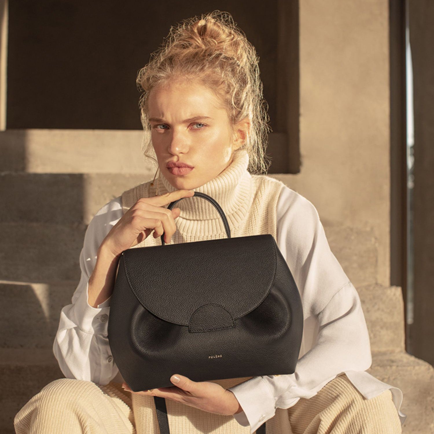 Polene France 2025 Niche Design Single Shoulder Diagonal Cross Handbag Leather Piglet Bag Lychee Pattern Smiling Face Bag