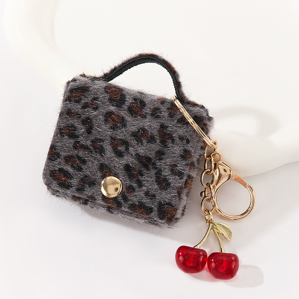 Wholesale Customizable Denim & Leather Bag Charms - Cherry Embroidery, Striped Design, Unisex Bulk Order