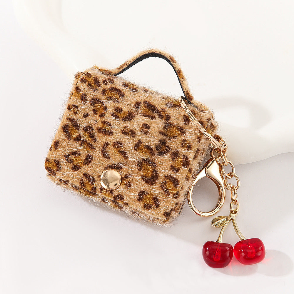 Wholesale Customizable Denim & Leather Bag Charms - Cherry Embroidery, Striped Design, Unisex Bulk Order