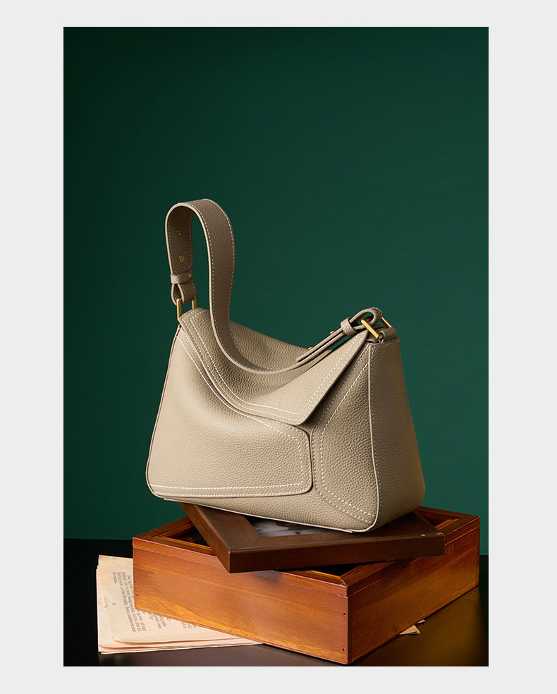 Bag for Women 2025 New Single Shoulder Underarm Bag Geometric Bag for Women Genuine Leather Pillow Cover Layer Leather Crossbody Commuter Bag