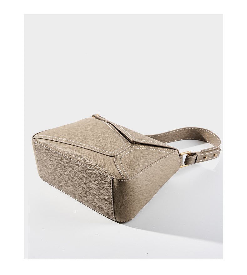 Bag for Women 2025 New Single Shoulder Underarm Bag Geometric Bag for Women Genuine Leather Pillow Cover Layer Leather Crossbody Commuter Bag
