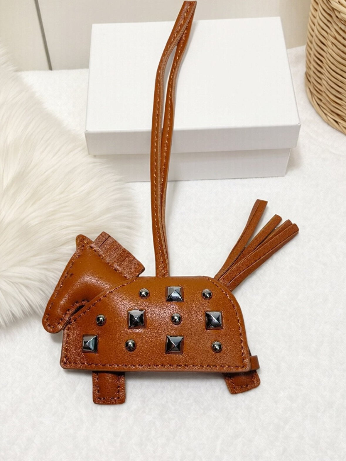 H-Style Handmade Sheepskin Leather Studded War Horse Pendant / Bag Charm / Car Hanging Ornament / Keychain Pony Bag Charm (for wholesale) ﻿