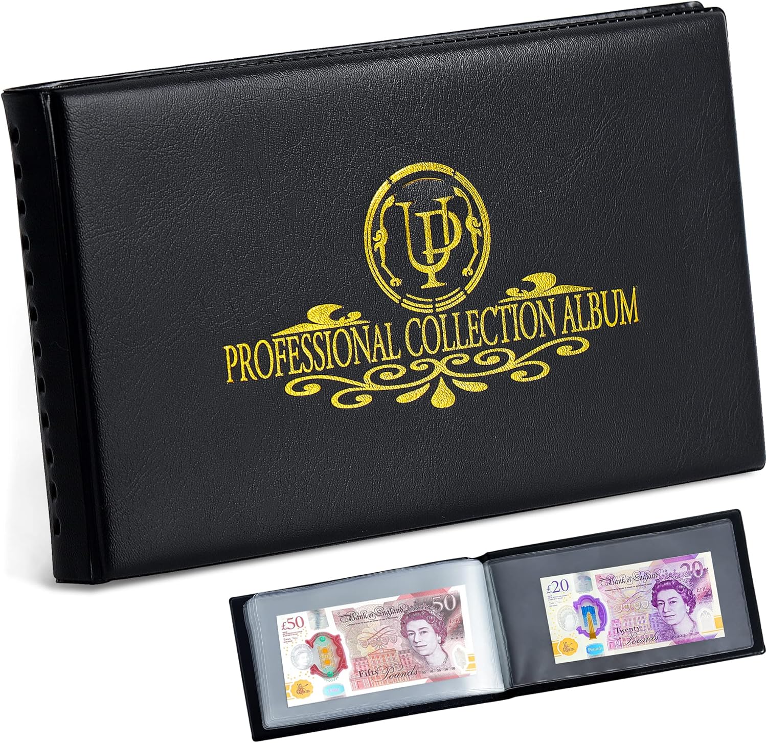 LAPOLAR 40 Pockets Banknote Currency Collecting Album - 20 Sheets Clear Dollar Bill Holders World Money Storage Book Collection Supplies Double-Sided Pages for Trading Cards Stamps Tickets Black