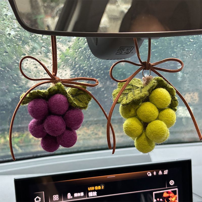 Handmade Original Wool Felt Pendant For Car Rearview Mirror, Cute Grape Bag Decoration, High-End Gift For Women