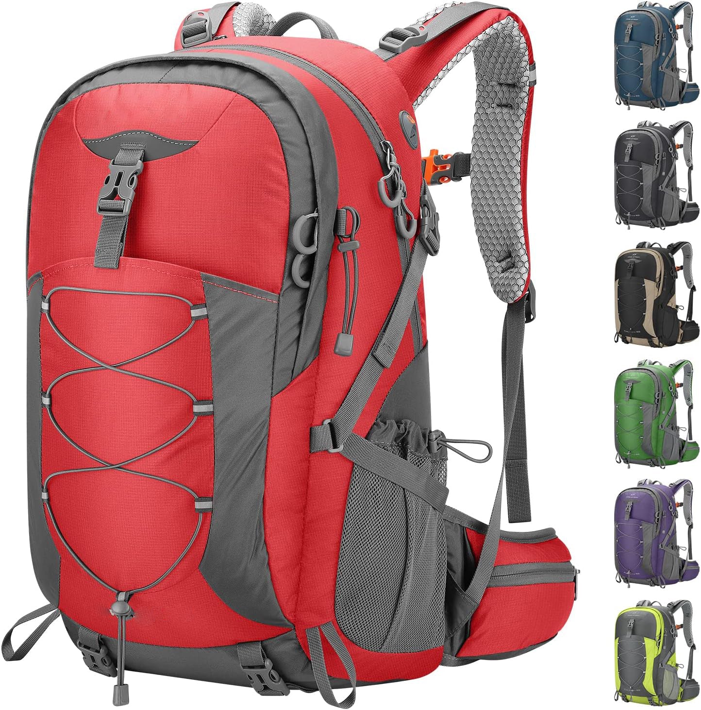 LAPOLAR Backpack,Camping Backpack,40L Waterproof Hiking Daypack with Rain Cover,Lightweight Travel Backpack,Red