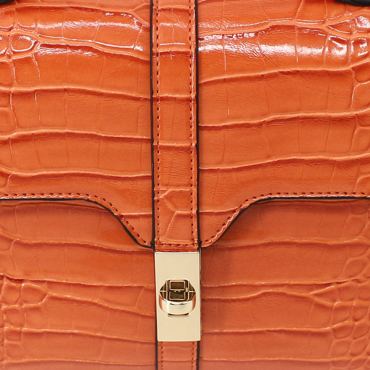 Elegant Crocodile Pattern Luxury Handbag Orange