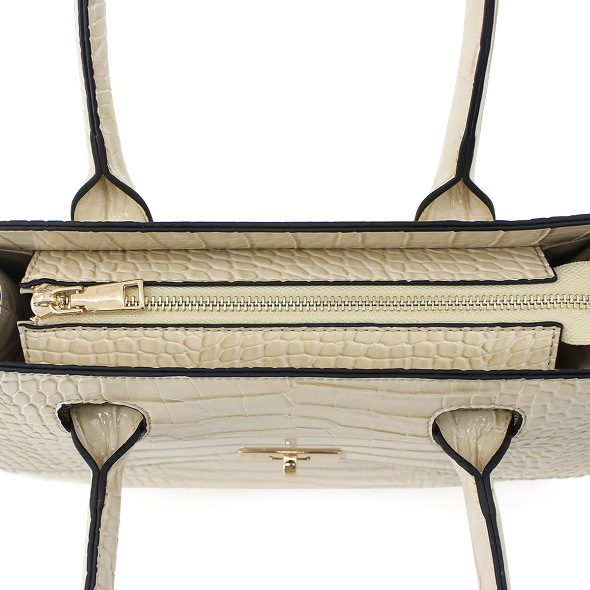 Crocodile Patterned Women's Beige Large Hand, Shoulder Bag