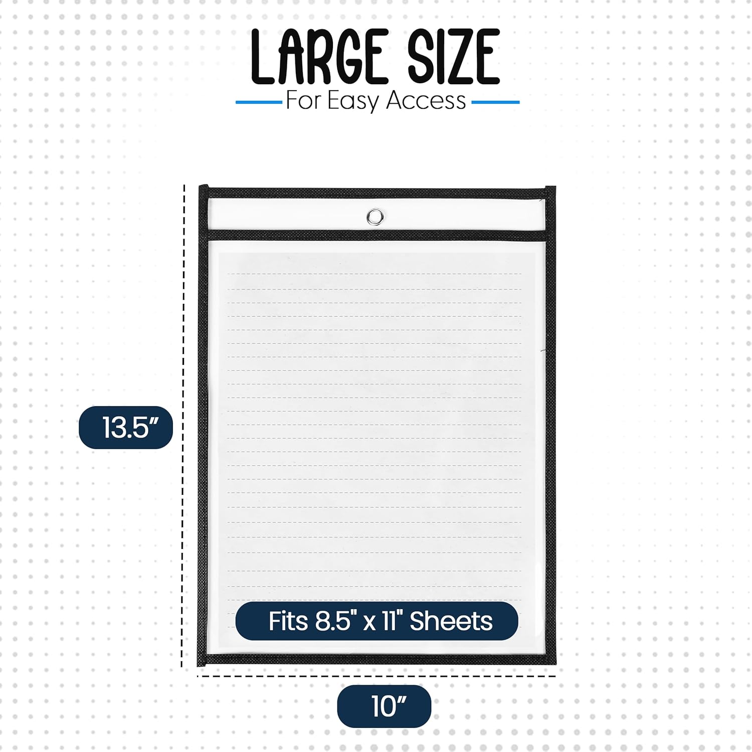 LAPOLAR Ticket Pouches - 5 Pack, Black, Job Ticket Holders, 10" Wide x 13.5" Tall - Clear Plastic Shop Ticket Holders - Easy to Use, Reusable & Easy Erase Plastic Invoice Holders, Water-Resistant & Durable