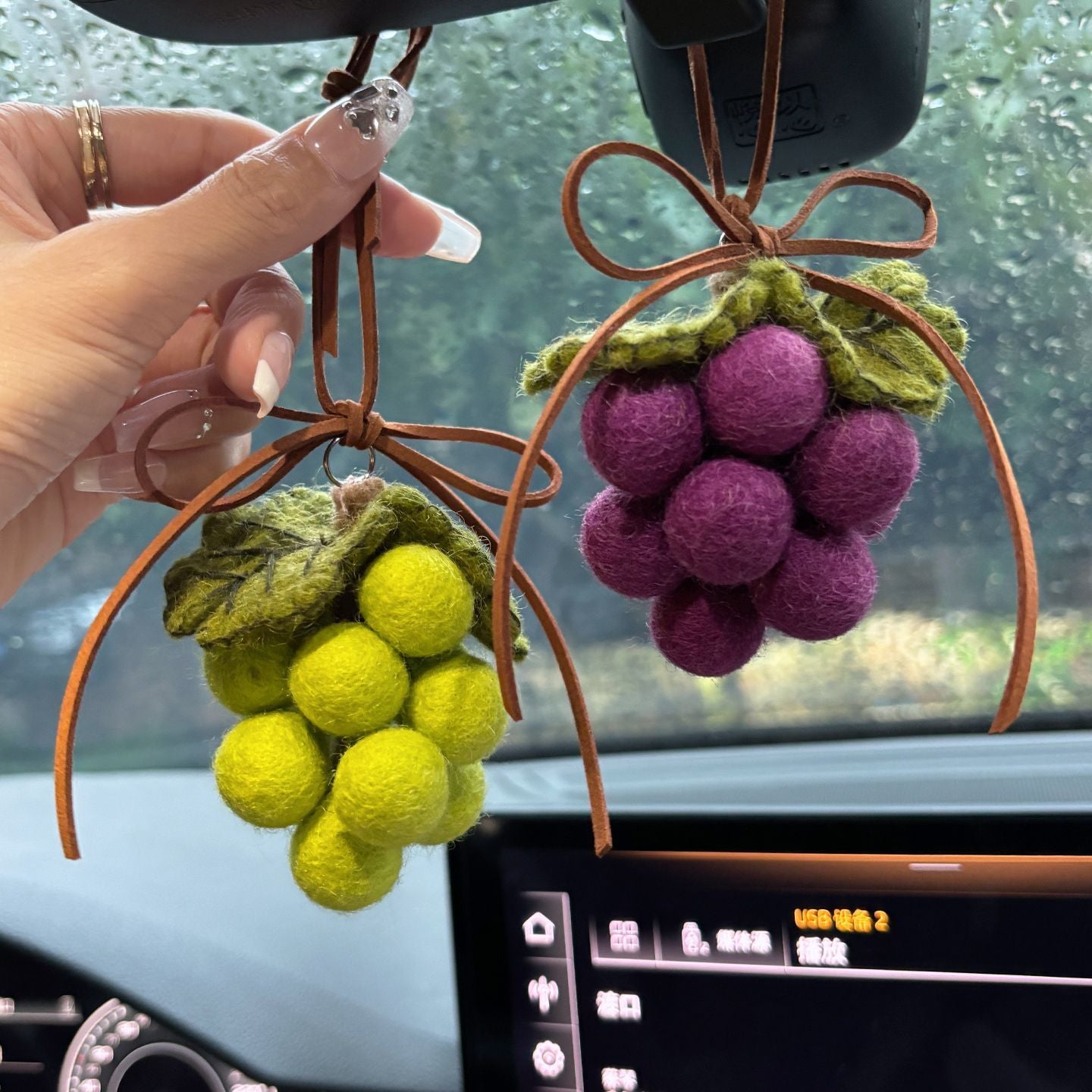 Handmade Original Wool Felt Pendant For Car Rearview Mirror, Cute Grape Bag Decoration, High-End Gift For Women