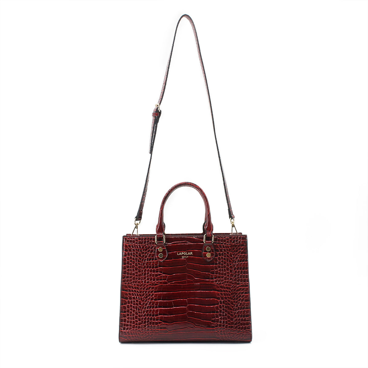 Medium Croco Leather Satchel - Wine – US