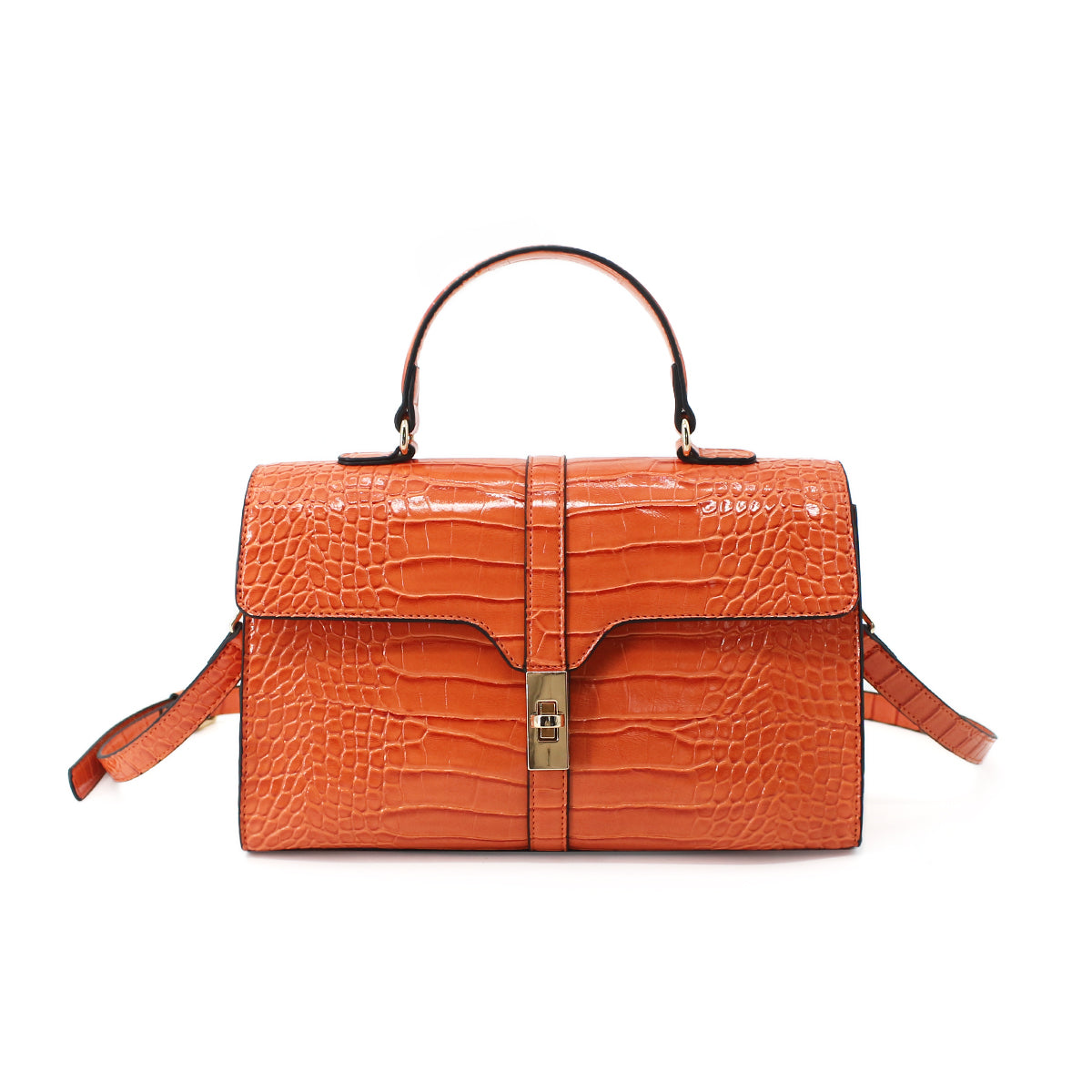 Elegant Crocodile Pattern Luxury Handbag Orange