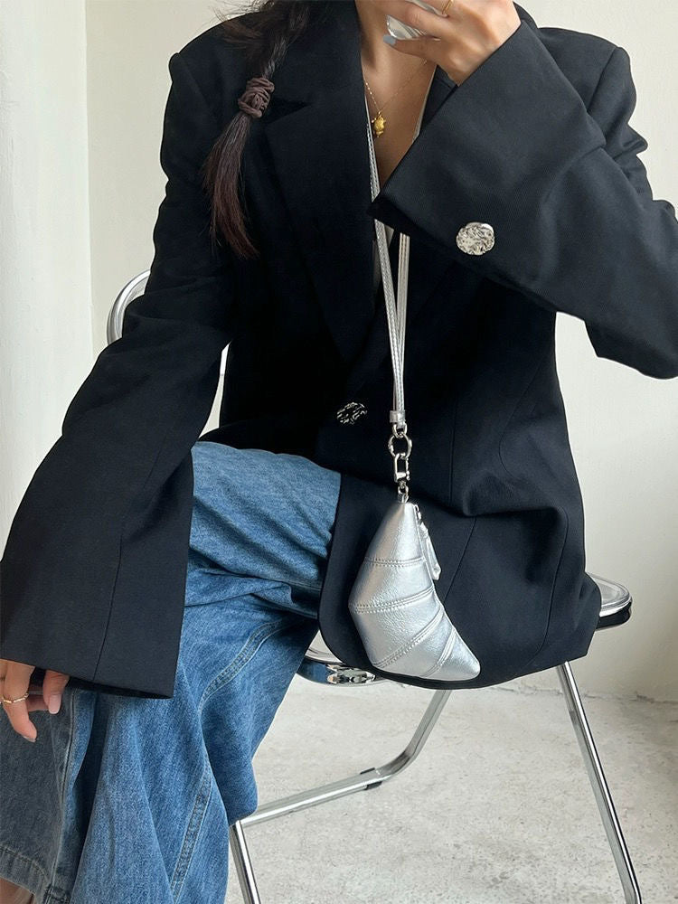 Hanging Neck Small Coin Purse Cute Croissant Mini Concave Design Crossbody Lipstick Headphone Bag