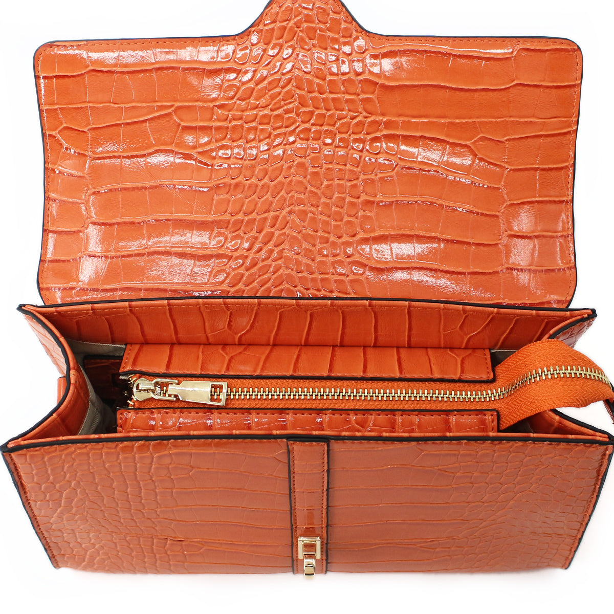 Elegant Crocodile Pattern Luxury Handbag Orange