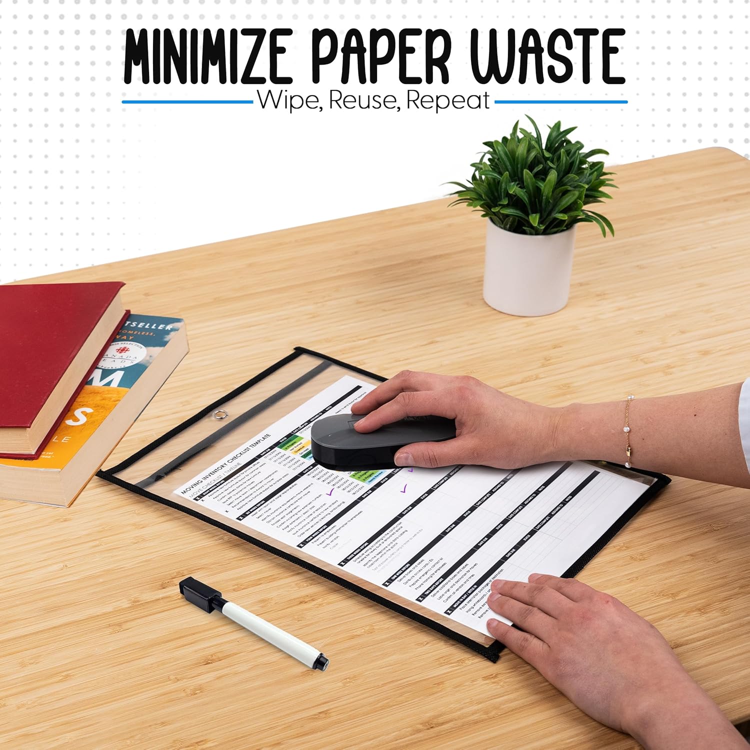 LAPOLAR Ticket Pouches - 5 Pack, Black, Job Ticket Holders, 10" Wide x 13.5" Tall - Clear Plastic Shop Ticket Holders - Easy to Use, Reusable & Easy Erase Plastic Invoice Holders, Water-Resistant & Durable