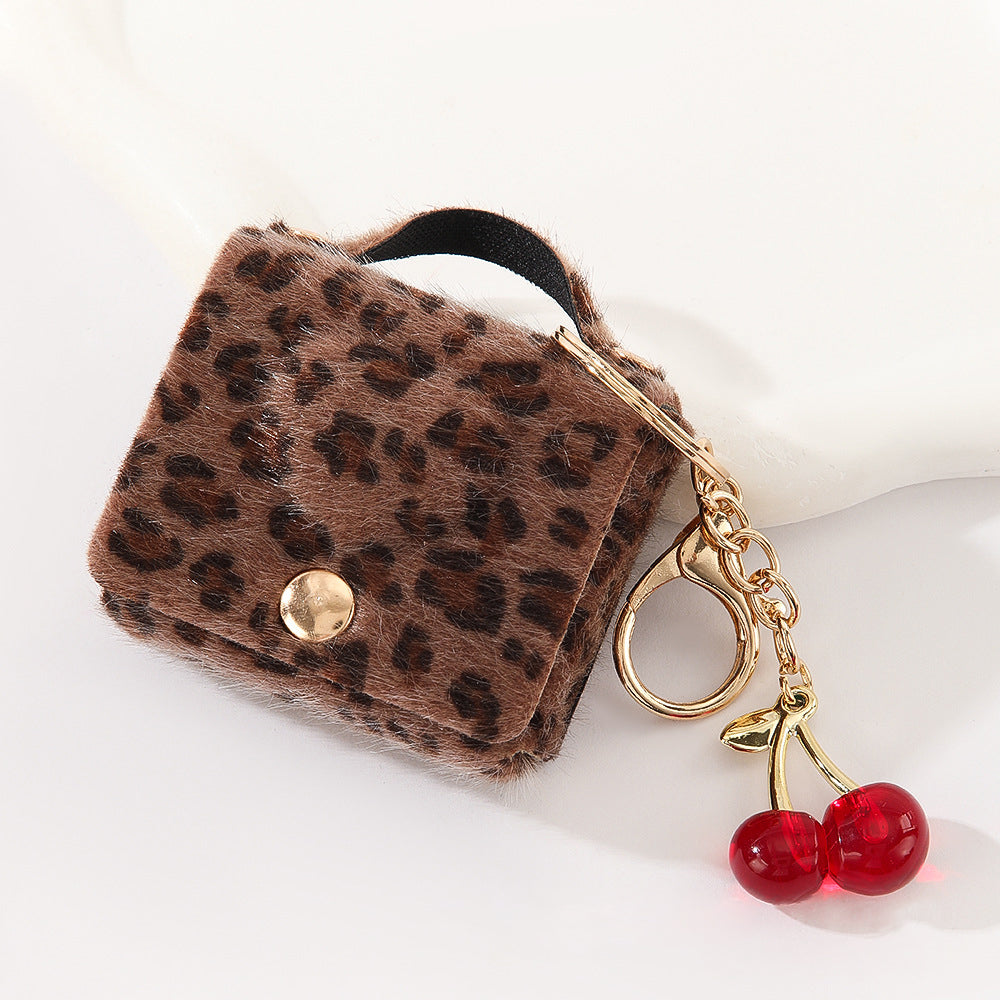 Wholesale Customizable Denim & Leather Bag Charms - Cherry Embroidery, Striped Design, Unisex Bulk Order