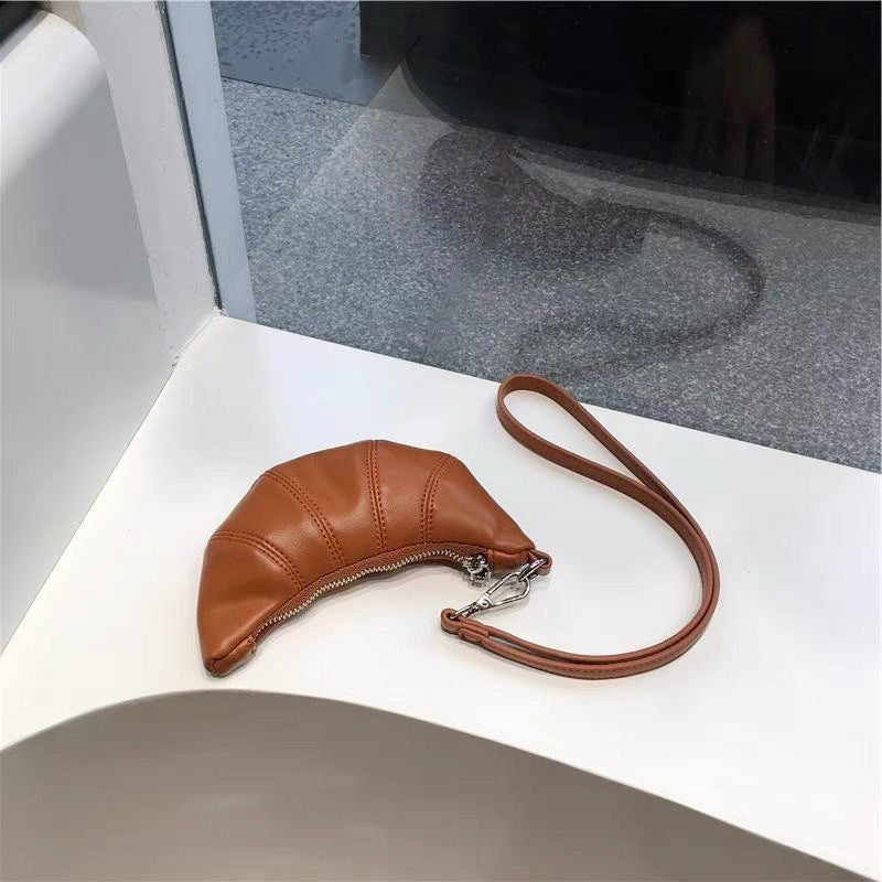 Hanging Neck Small Coin Purse Cute Croissant Mini Concave Design Crossbody Lipstick Headphone Bag